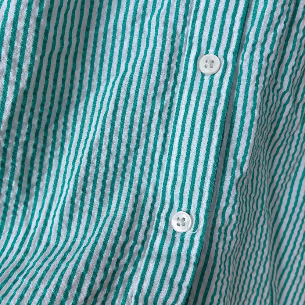 L.L. Bean Seersucker Button down Shirt | Cotton Preppy Green Striped OldMoney - Picture 5 of 9